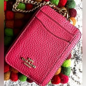 Coach Signature Zip Card Case Pink Wallet Leather Women's Purse